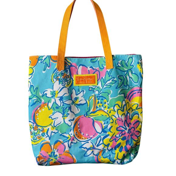 Lilly Pulitzer Tote Bag Hawaiian Print Preppy Classic Beach Vacation Pink Canvas - Picture 1 of 10